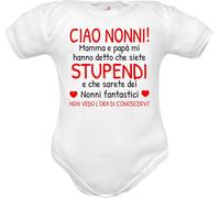Body Neonato in Cotone con frase dedica ai Nonni, Messaggio 'Ciao Nonni Stupendi', Regalo Festa dei Nonni, annuncio nascita ai nonni, regalo nascita (body neonato nonni, 0-3 mesi)