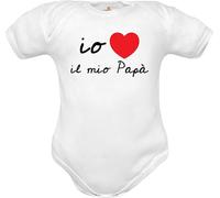 body neonato manica corta divertenti papà con Ricamo frase Io amo il mio papà e cuore rosso - idea regalo - festa papà (Bianco manica corta, 3-6 mesi)
