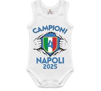 Body Neonato Napoli calcio campione d'italia 2025 4° scudetto Personalizzato con foto, nome e testo 0-3 mesi manica corta idea regalo nascita personalizzabile con scritta nome napoletano partenopeo