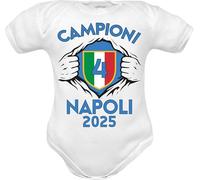 Body Neonato Napoli calcio campione d'italia 2025 4° scudetto Personalizzato manica corta idea regalo nascita personalizzabile con scritta nome napoletano partenopeo 12 mesi