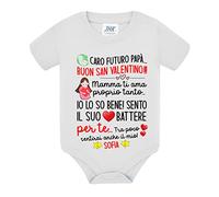 Body neonato neonata Caro futuro papà buon San Valentino! Mamma ti ama, il suo cuore batte per te! Personalizzato con nome bimbo o bimba! (3 mesi)