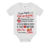 Body neonato neonata Caro papà buon San Valentino! Mamma ti ama, il suo cuore batte per te! Personalizzato con nome bimbo o bimba! (3 mesi)
