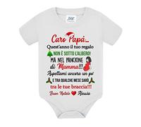 Body neonato neonata Caro Papà il tuo regalo non è sotto l'albero ma nel pancione di mamma! Tra qualche mese sarò tra le tue braccia! Buon Natale! Personalizzato con nome di bimbo o bimba! (3 mesi)