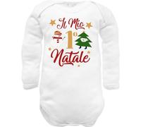 Body Neonato Neonata Il Mio Primo Natale in Caldo Cotone Manica Lunga Made in Italy, Idea Regalo natalizio Nascita divertente simpatico per Bimbo e Bimba 6-9 mesi