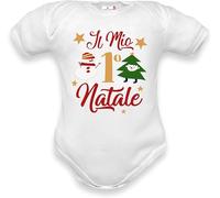 Body Neonato Neonata Il Mio Primo Natale in Puro Cotone Manica Corta Made in Italy, Idea Regalo natalizio Nascita divertente simpatico per Bimbo e Bimba 6-9 mesi