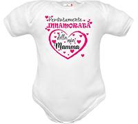 body neonato originali simpatici divertenti con frase mamma e papà. idea regalo nascita compleanno e festa della mamma (body mamma innamorata femmina rosa manica corta, 06: 6-9 mesi)