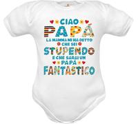 Body neonato papà stupendo 100% cotone regalo nascita diventerai papà con frase dedica divertente e colorata idea regalo originale per neo papà "Ciao Papà" fantasy 0-3 mesi