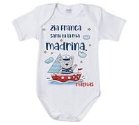 Body neonato personalizzato con nome e orsetto sulla barchetta vuoi essere vuoi essere la mia madrina? 3 mesi Manica corta