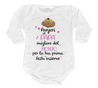 Body Neonato zeppola Auguri al papà Migliore del Mondo per la Tua Prima Festa Insieme, 9 Mesi, Manica Lunga