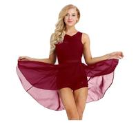 Body Pattinaggio Abito da ballo lirico da donna, elegante, senza maniche, in chiffon elasticizzato, for balletto, for adulti, pattinaggio, danza moderna, abbigliamento da ballo contemporaneo(Wine Red,