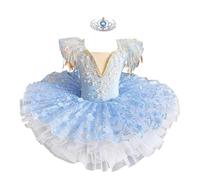 Body per Bambine Gonna Costume da Ballerina tutù da Balletto, Abito da Principessa tutù Classico a Pancake,Blu,160