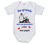 Body per neonati con stampa divertente " Da grande sarò un pescatore come mio papà" idea regalo nascita - sorpresa per papà - 100% made in Italy (3 mesi)