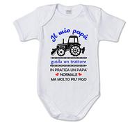 Body per neonati con stampa divertente il mio papà guida un trattore - regalo nascita - papà agricoltore - stampa rosa o azzurro - regalo per lui - sorpresa per papà (Stampa Blu, 6 mesi)