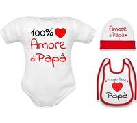 body per neonati cotone frase 100% amore di papà manche corte o in caldo cotone manica lunga, smanicati e set con bavetta cappello e tutine (Set Papà body mezza manica cappello bavetta, 9-12 mesi)