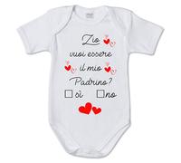 Body per neonato 100% made in italy con stampa Zio vuoi essere il mio Padrino - Zia vuoi essere la mia Madrina - richiesta per Battesimo - sorpresa per zii (Stampa Zio, 3 mesi)