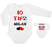 Body per neonato con stampa personalizzata io tifo milan con nome bimbo bimba - regalo nascita - manica lunga - 100% cotone (6 mesi)
