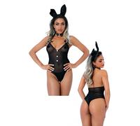 Body perizoma donna nero trasparente sexy travestimento costume coniglietta hot
