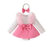 Body Ragazza Bambino Pizzo Maniche Lunghe Tutina Abito Fascia Insieme Ruffle Nastro Tulle (3-18M) Maglia Cotone, Rosa, 6-9 mesi