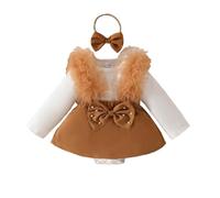 Body Ragazza Bambino Pizzo Maniche Lunghe Tutina Abito Fascia Insieme Ruffle Nastro Tulle (3-18M) Maglia Cotone, marrone, 6-9 mesi