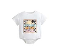 Body Ragazze Neonato Estate Manica Corta Tutina Hawaii Lettere Coco Stampato Abbigliamento Esterno Neonati Maglia Poliestere Traspirante, bianco, 6-12 mesi