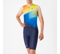 Body triathlon Castelli Free San Remo 3 Rosso Corsa senza maniche blu arancione - M