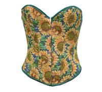 Body senza spalline da donna con corsetto modellante con stampa di girasoli per sostenere il petto da sposa, biancheria intima per matrimonio, giallo., M