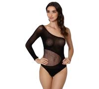 Body Sexy Coniglietta Lingerie Donna Intimo Trasparente Monospalla Elasticizzato Tuta a Rete Nero Erotica per Giochi di Ruolo Cosplay Abito Travestimenti Hot Taglia Unica