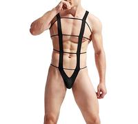 Body sexy da uomo, con perizoma, senza maniche, biancheria intima, set intimo da uomo, perizoma, slip, O nero., Taglia unica