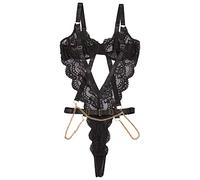 Body Sexy Donna Hot Aperto sotto Intimoos Coppie da Donna in Pizzo A Rete con Catena in Metallo Sottile Tuta Sexy da Tuta Sexydonna Hot Rosso Costume Sexydonna Milf Black L