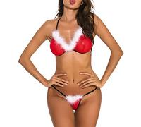 Body Sexy Donna Hot Aperto sotto Intimoos Coppie Set da Donna in Due Pezzi di Lingerie con Colletto A Tinta Unita in Bikini Natalizio da Set Lingerie Sexy Hot per Rosso Black L