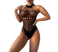 Body Sexy Donna in Rete Nero Lingerie Hot Monopezzo Trasparente Elasticizzata Intimo Erotico con Collo Alto e Schiena Scoperta Perizoma Integrato Taglia Unica Elasticizzato