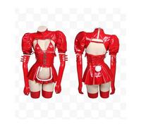 Body sexy in pelle rossa da cameriera, set di abbigliamento elastico for coniglietta, abito anime for donna, costume da coniglio(Red,L)