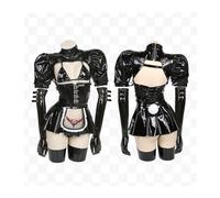 Body sexy in pelle rossa da cameriera, set di abbigliamento elastico for coniglietta, abito anime for donna, costume da coniglio(Black,L)
