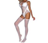 Body Sexy in Pizzo per Donna con Reggicalze, Tuta in Rete Trasparente