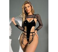 Body Sexy IN Vinile Con Reggicalze E Top a Rete Intimo Per Donna