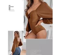 Body sottogiacca maglia camicia donna scollato maniche beige slim elegante D216
