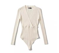 Body sottogiacca maglia donna scollato bianco coste slim elegante D067