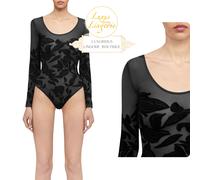 Body Tattoo Di Wolford L Grande Nero Manica Lunga Trasparente Design A Fiori