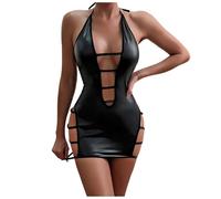 Body Teddy in Pelle per Donna, Un Pezzo con Spalle Scoperte e Lacci, Giarrettiera Integrata, Lingerie Sexy Ritagliata e provocante