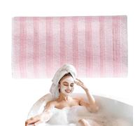 Body towel - fiber applicator, hygienic mesh material, deep cell renewal tool, shower bathing accessory, home residence cleansing implement, extended reach striped fabric