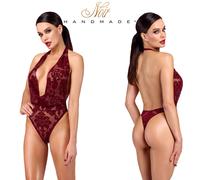 Body Trasparente Donna Noir Rosso Borgogna Floreale Halterneck Sexy Velluto