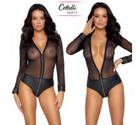 Body Trasparente Nero Cottelli PARTY con Slip Integrato e Zip Frontale