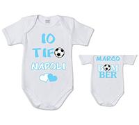 Body tutina per neonato manica corta stampa tema calcio IO TIFO NAPOLI personalizzato con nome bimbo o bimba Bomber idea regalo nascita calciatori serie A (9 mesi)