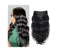 Body Wave - Extension per capelli umani, 120 g, 8 pezzi con 20 clip, capelli Remy, n. 1B, nero naturale, 40,6-66 cm, testa intera, morbidi (22 pollici)