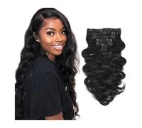 Body Wave Human Hair Clip in Hair Extensions Natural Black Color Full Head Brazilian Virgin Hair 120 Gram for Women Facile installazione e rimozione(24inches)