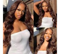 Body Wave Human Hair Wig #4 Chocolate Brown Lace Anteriore Wigs 13x6 HD Trasparente Swiss Lace Frontal Wig 34 Inch Long Glueless Wig for Women Wear and Go