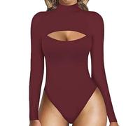 Body Yoga Jumpsuits per donna sexy pagliaccetto cotone tuta corta cutouts intimo aderente tuta da jogging a maniche lunghe playsuits chic tuta tuta sportiva streetwear outfit senza cuciture, rosso