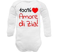 body zia neonato manica lunga caldo cotone bianco divertenti frase 100% amore di Zia cuore rosso - idea regalo nascita nipote (body Zia w ml cc 9-12 mesi)