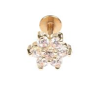 BODYA 1pc Oro Giallo 16G 7mm Cubic Zirconia Fiore Labbro Anelli Labret Naso Borchie Helix Forma Rotonda Orecchino della Vite prigioniera Body Piercing Gioielli