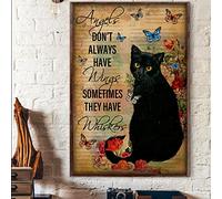 Bodyard Targa in metallo vintage con scritta in lingua inglese "Cat Angels Don't Always Have Wings Sometimes They Have Whiskers Cats" Poster Targa in metallo vintage per bar, club musicali
